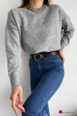 Grey Oversize Basic Knitwear Sweater - Boutique Des Femmes