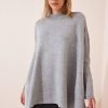 Grey Oversize Sweater Side-Slit Poncho - Boutique Des Femmes