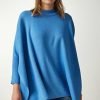 Indigo Blue Oversize Sweater Side-Slit Poncho - Boutique Des Femmes