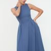 Indigo Drop Waist Pleated Dress - Boutique Des Femmes