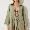 Khaki Linen Kimono Tie - Boutique Des Femmes