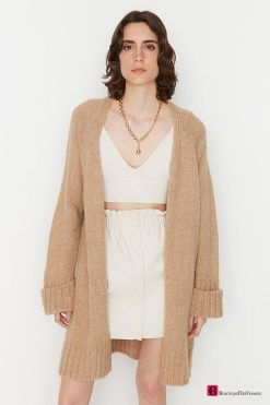 Khaki Sleeve Detailed Knitwear Cardigan - Boutique Des Femmes