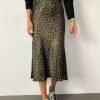 Khaki Viscose Satin Leopard Skirt - Boutique Des Femmes