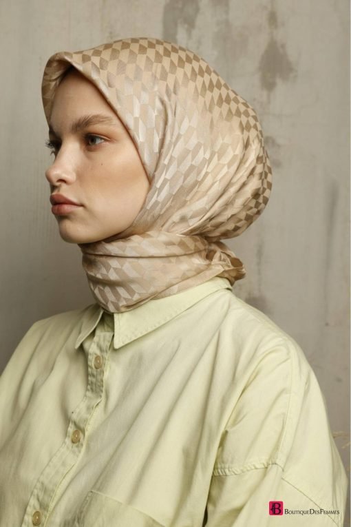 Latte Jacquard Silky Hijab Scarf - Boutique Des Femmes