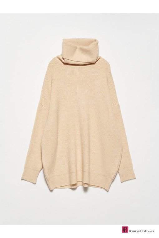 Light Beige Turtleneck Wide Sweater - Boutique Des Femmes