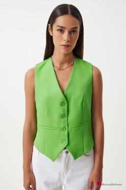 Light-Green Crop Woven Vest - Boutique Des Femmes