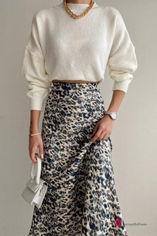 Mixed Color Viscose Satin Leopard Skirt