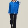 Blue Modal Design Shirt with Cuff Button Detail - Boutique Des Femmes