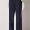 Navy Blue Wide Leg Masculine Woven Trousers - Boutique Des Femmes