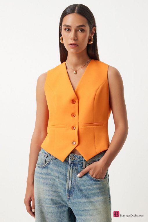 Orange Crop Woven Vest - Boutique Des Femmes