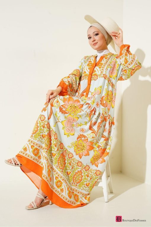 Orange Viscose Hijab Dress - Boutique Des Femmes