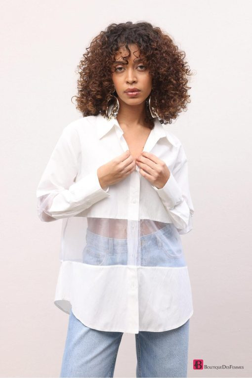 White Organza Detailed Shirt - Boutique Des Femmes