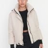 Beige Oversize Hooded Water repellent Quilted Puffer Coat - Boutique Des Femmes