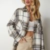 Beige Cream Oversize Lumberjack Shirt - Boutique Des Femmes