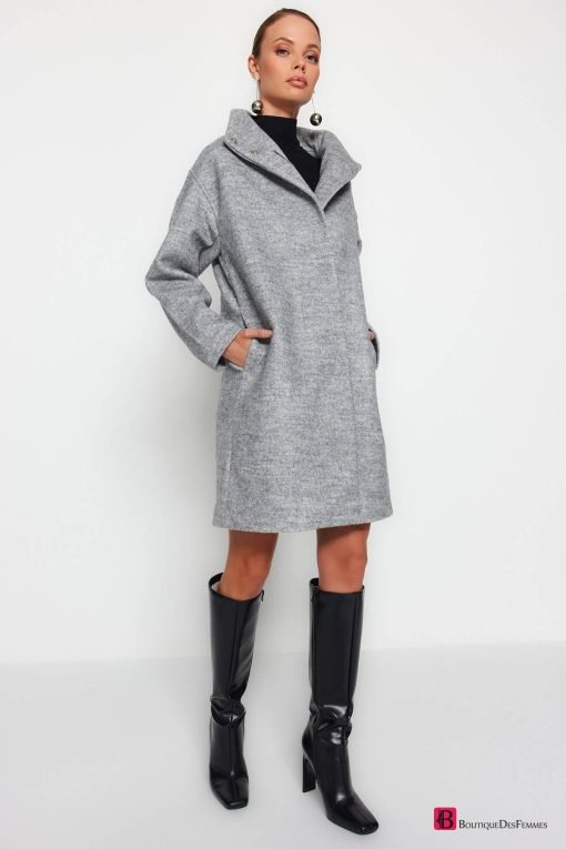 Black Oversize Wide Cut Long Cuff Coat - Boutique Des Femmes