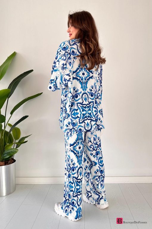 Pattern Kimono Set Blue - Boutique Des Femmes