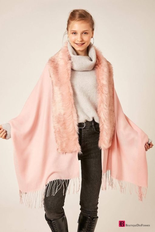 Pink Simple Fur Poncho - Boutique Des Femmes