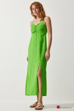 Pistachio Viscose Strap Dress - Boutique Des Femmes