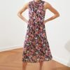 Plum Floral Patterned Straight Cut Midi Dress - Boutique Des Femmes