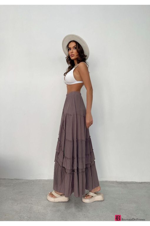 Plum Seersucker Skirt Ruffled Asymmetrical - Boutique Des Femmes