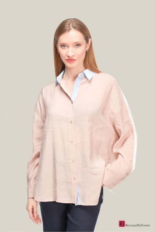 Powder Modal Design Shirt with Cuff Button Detail - Boutique Des Femmes