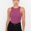 Purple Halter Neckline Flexible Fit Bodysuit - Boutique Des Femmes