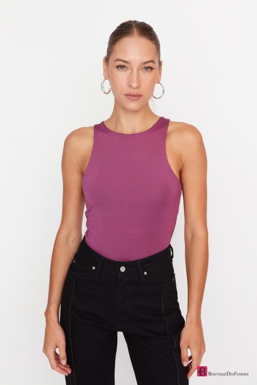 Purple Halter Neckline Flexible Fit Bodysuit - Boutique Des Femmes