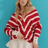 Red & White V-Neck Sweater - Boutique Des Femmes