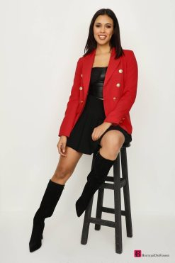 Red  Blazer with Gold Button - Boutique Des Femmes