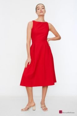 Red Drop Waist Pleated Dress - Boutique Des Femmes