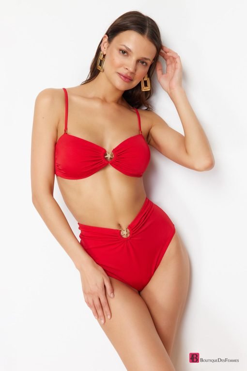 Red High-Waist Accessorized Bikini - Boutique Des Femmes