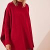 Red Oversize Sweater Side-Slit Poncho - Boutique Des Femmes