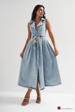 Snow Denim Maxi Belt Dress - Boutique Des Femmes