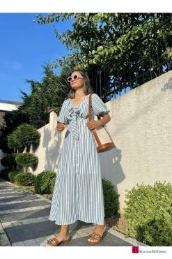 Striped Tie Front Dress - Boutique Des Femmes