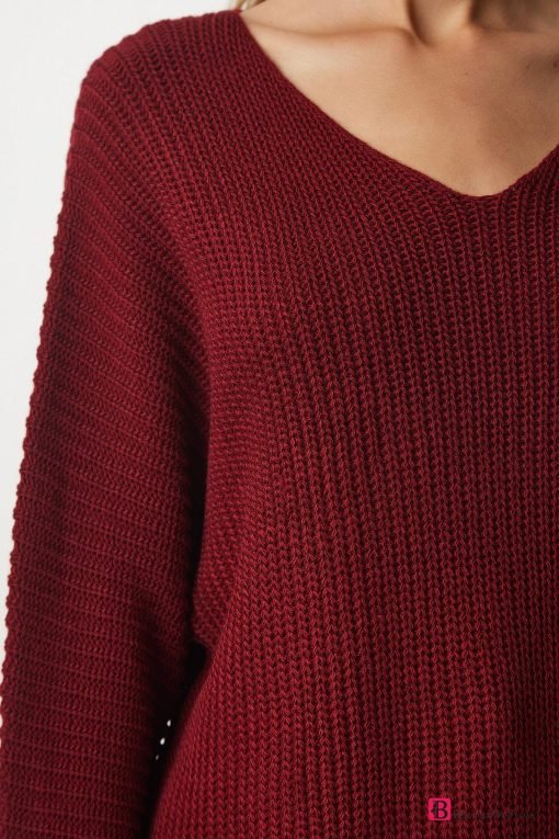 Burgundy Thessaloniki Knitted Oversize Knitwear Sweater - Boutique Des Femmes