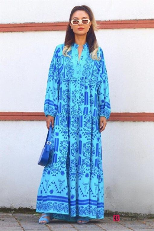 Turquoise Cotton Long Dress - Boutique Des Femmes