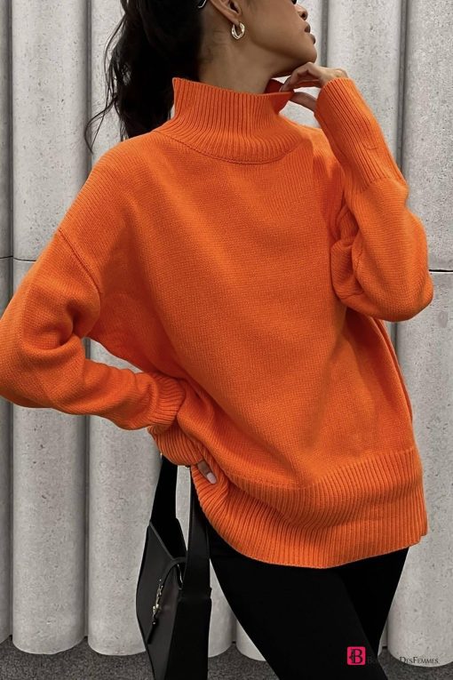 Orange Turtleneck Sweater - Boutique Des Femmes