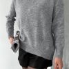 Grey V-Neck Oversize Basic Knitwear Sweater - Boutique Des Femmes