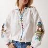 White Embroidered Sleeve Poplin Blouse - Boutique Des Femmes