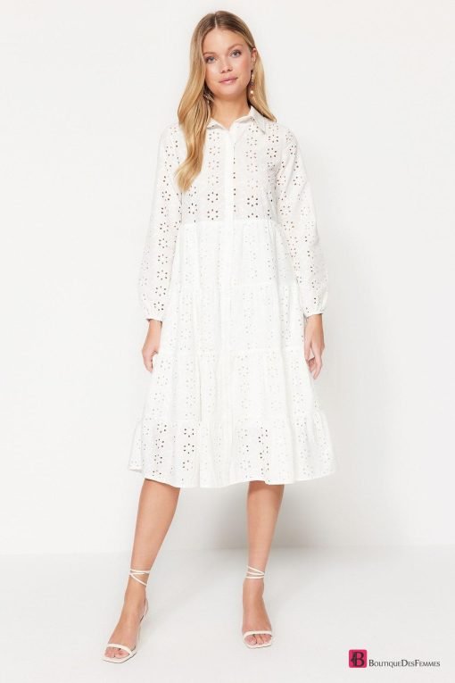 White Embroidering Comfy Dress - Boutique Des Femmes