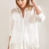 White Lace Patterned Sleeve Folded Shirt - Boutique Des Femmes