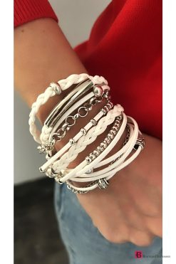 White Multi Look Silver Suede Bracelet - Boutique Des Femmes