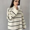 White Oversize Stripped Sweater - Boutique Des Femmes