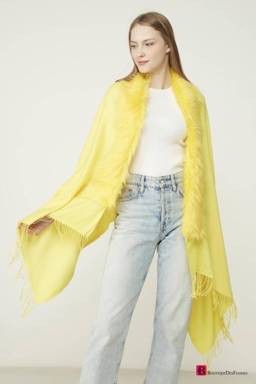 Yellow Simple Fur Poncho - Boutique Des Femmes