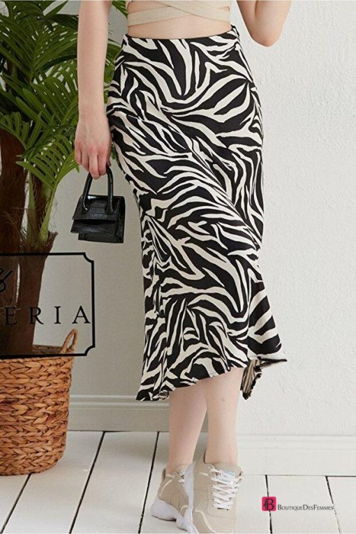 Zebra Viscose Satin Leopard Skirt - Boutique Des Femmes