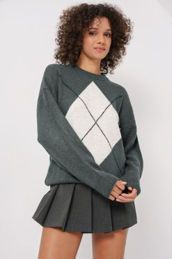 Anthracite Oversize Diamond Sweater