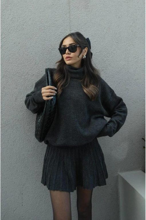 Anthracite Pleated Skirt Sweater Set