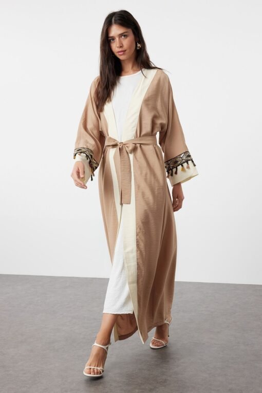 Beige Accessory Woven Abaya