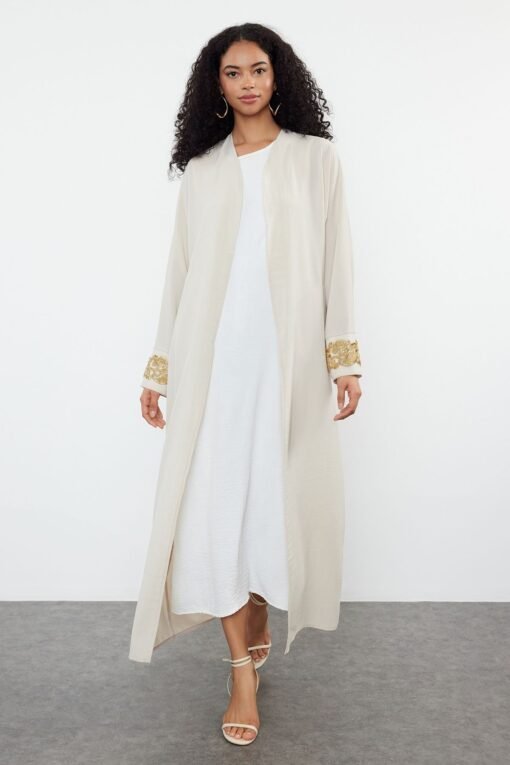 Beige Accessory Woven Abaya