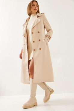 Beige Flap Trench Coat